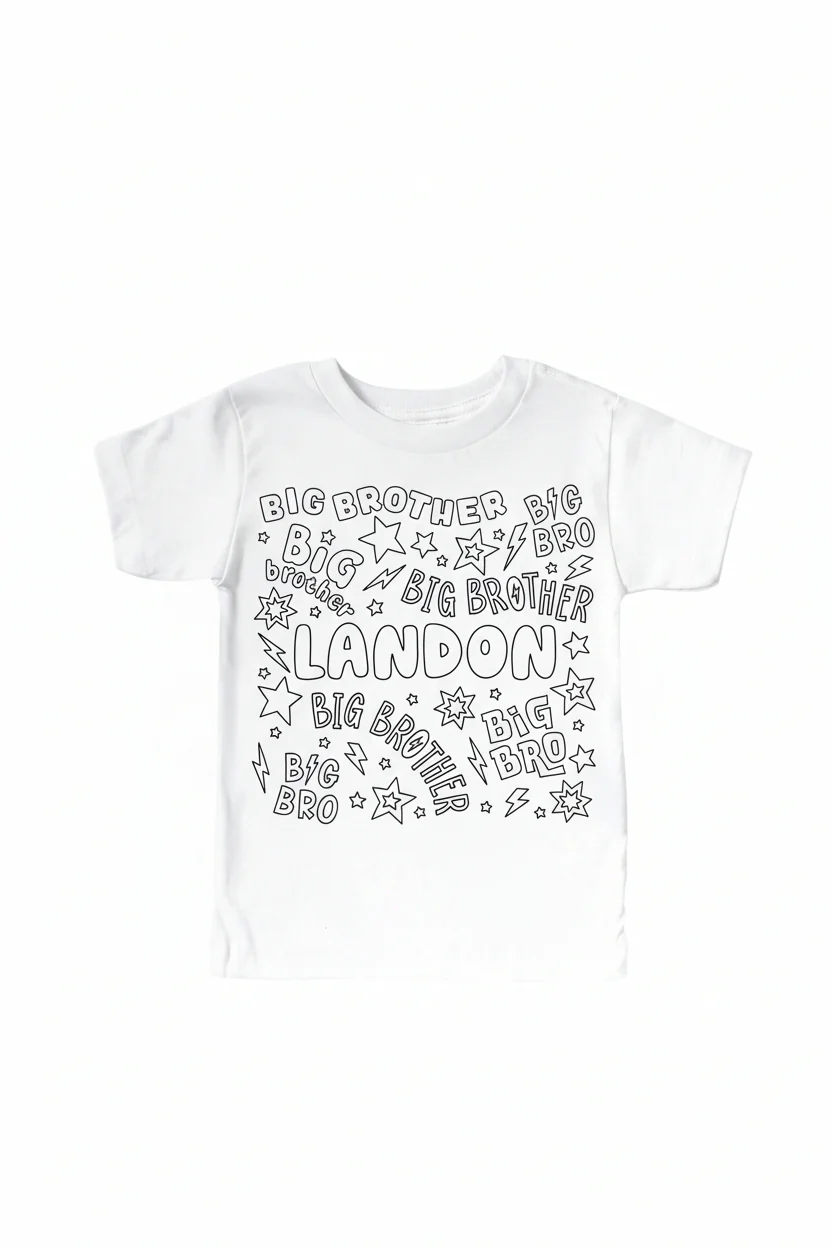 Colorable Big Bro Personalized Kids Graphic Tee | White