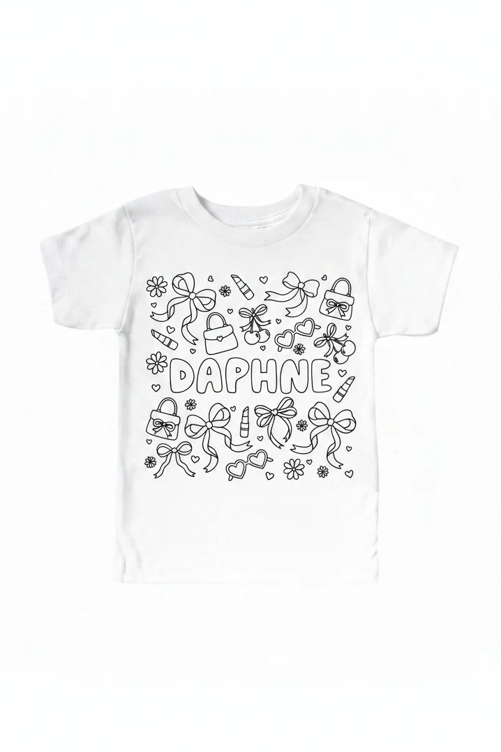 Colorable Material Girl Personalized Kids Graphic Tee | White