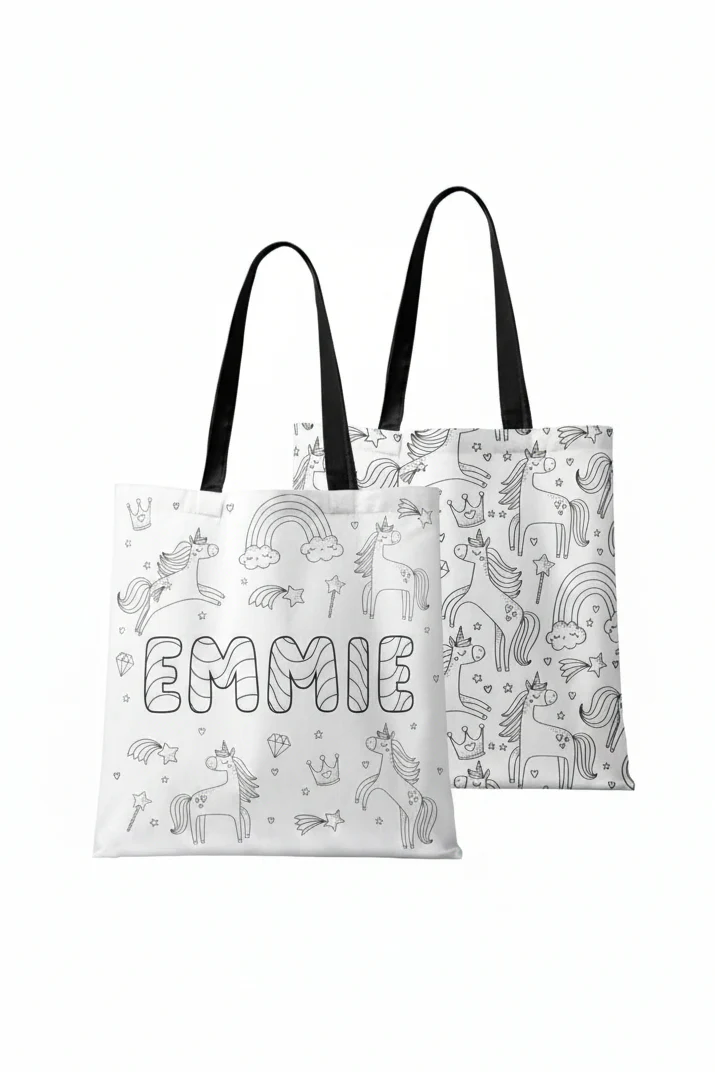 Colorable Personalized Tote Bags | Enchanted Unicorns