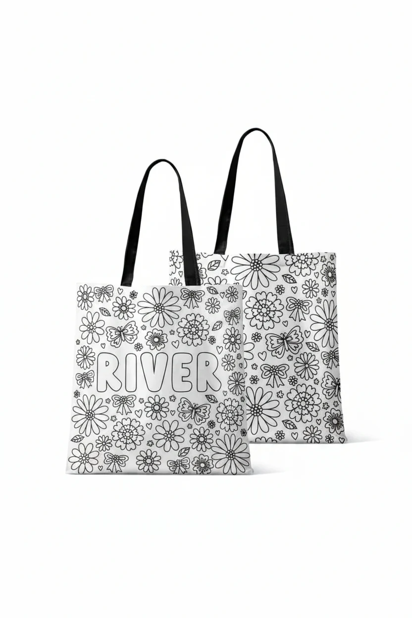 Colorable Personalized Tote Bags | Floral Flutter