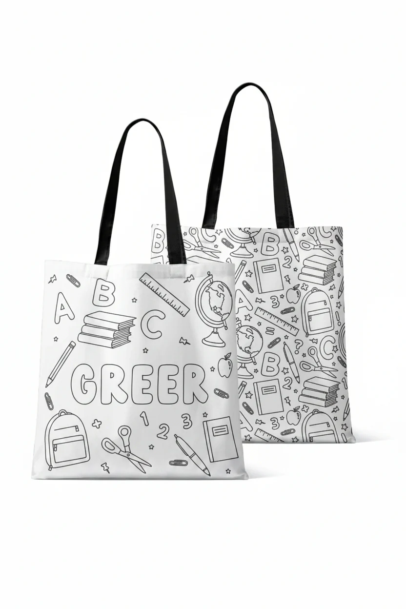 Colorable Personalized Tote Bags | School Days