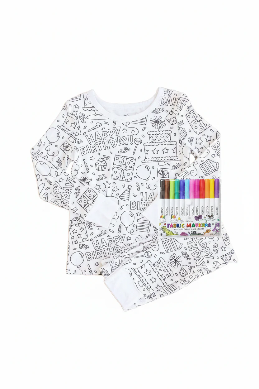 Colorable Two Piece Pajama Set | Birthday Celebration - Image 2