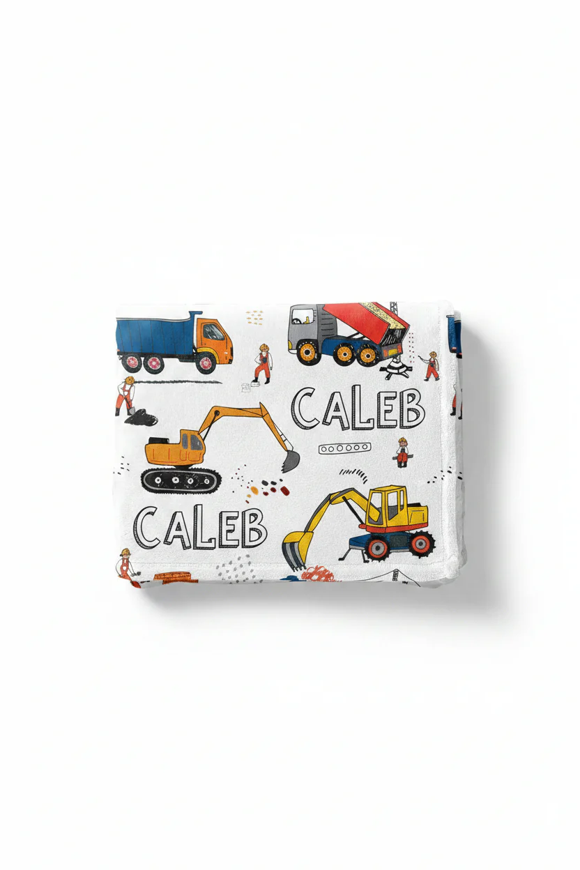 Construction Trucks Personalized Toddler Blanket - Image 2