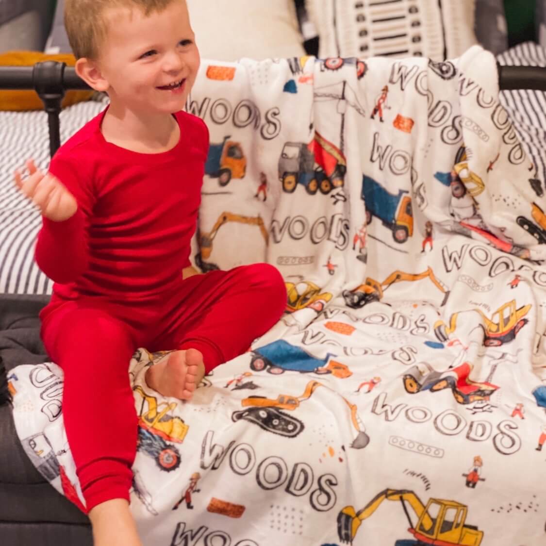 Construction Trucks Personalized Toddler Blanket - Image 3