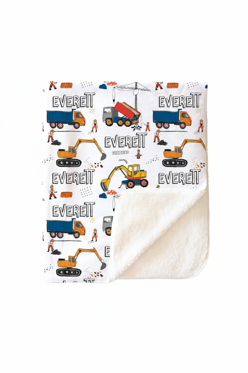 Construction Trucks Personalized Toddler Blanket - Image 4