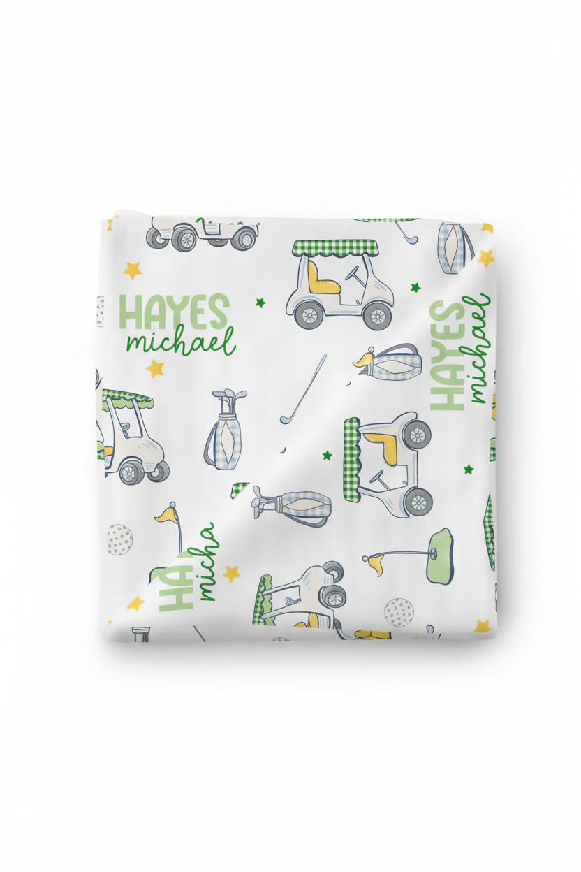 Country Club Cuties Personalized Swaddle Blanket | Blue - Image 2
