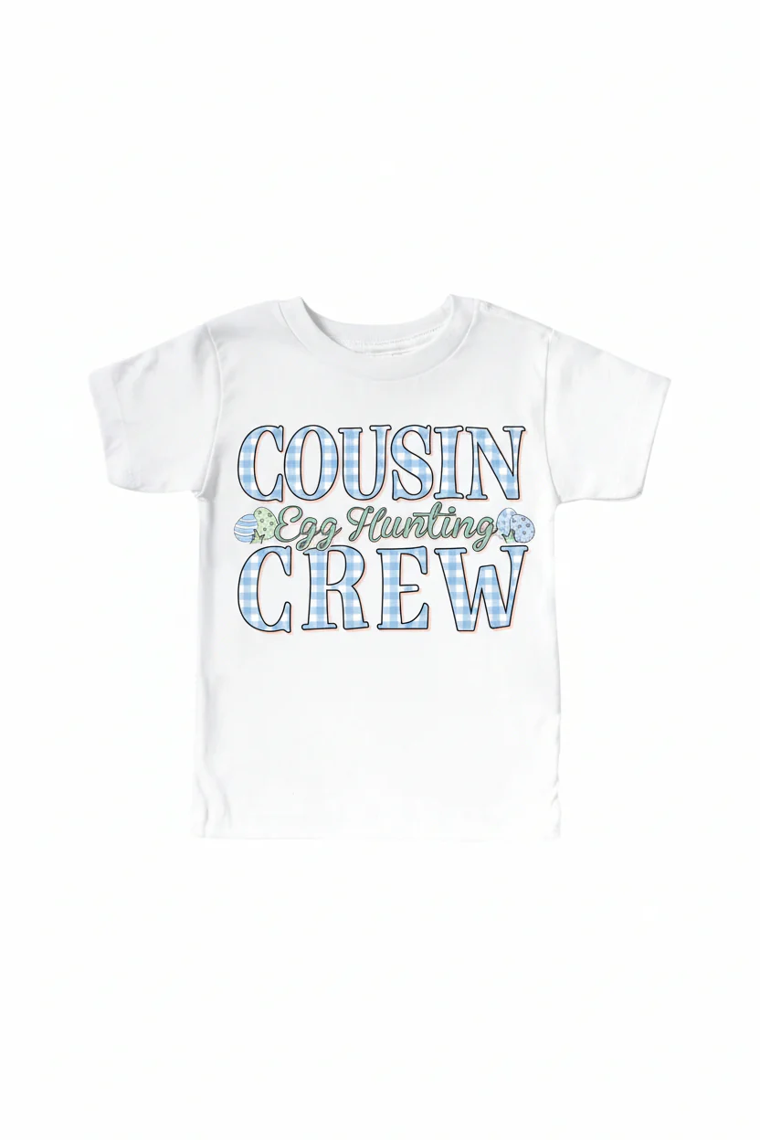 Cousin Egg Hunt Crew Blue Graphic Bodysuit & Kids Tee | White - Image 3