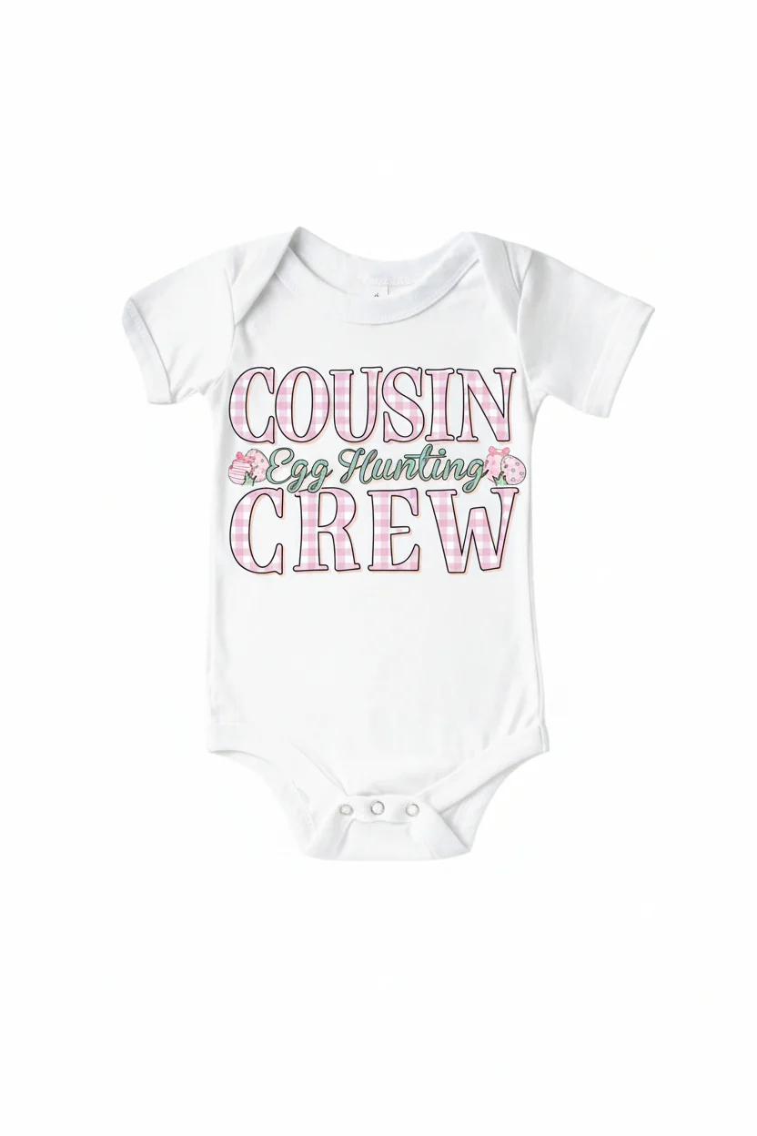 Cousin Egg Hunt Crew Pink Graphic Bodysuit & Kids Tee | White - Image 2