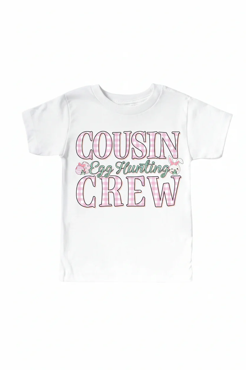 Cousin Egg Hunt Crew Pink Graphic Bodysuit & Kids Tee | White - Image 3