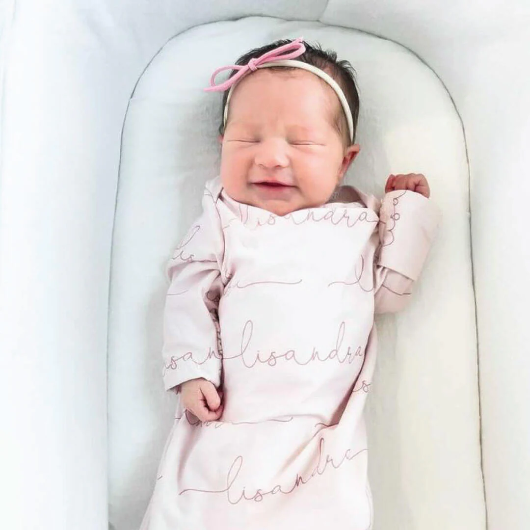 Solid Blush Personalized Newborn Baby Knot Gown - Image 2
