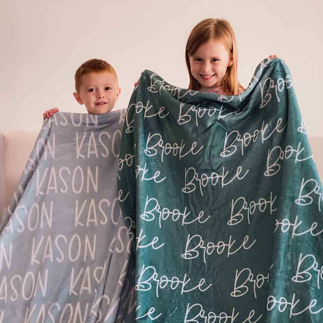 Custom Solid Color & Font Personalized Toddler Blanket - Image 3