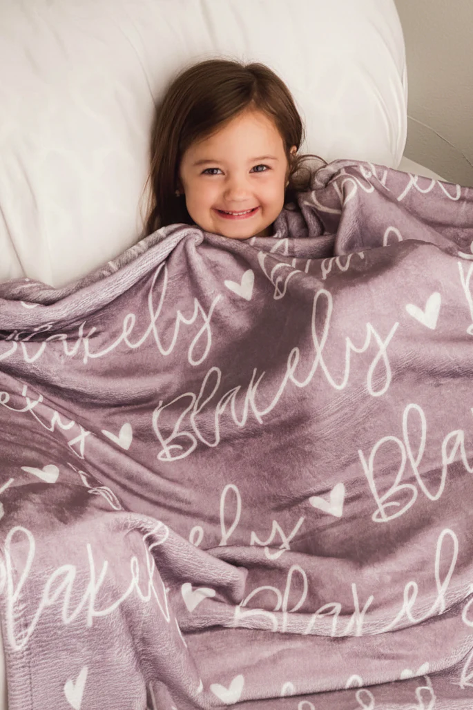 Custom Solid Color w/ Hearts Personalized Blanket | Dusty Purple
