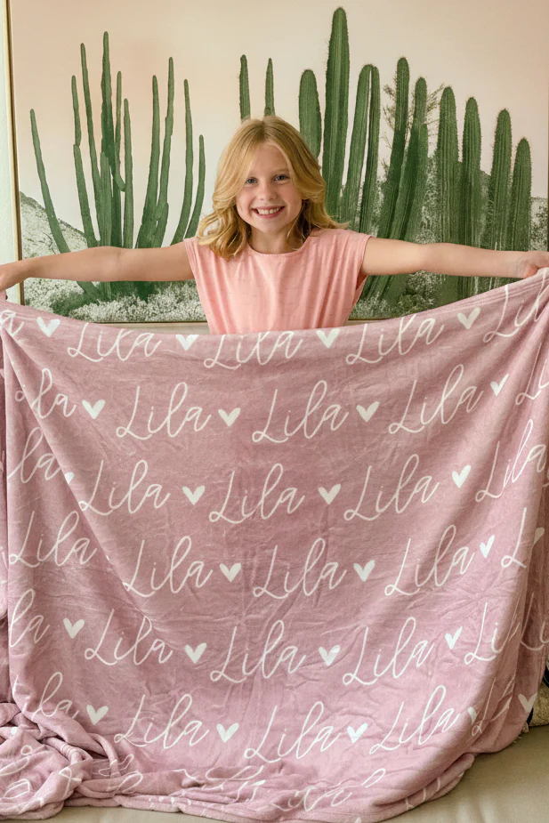 Custom Solid Color w/ Hearts Personalized Blanket