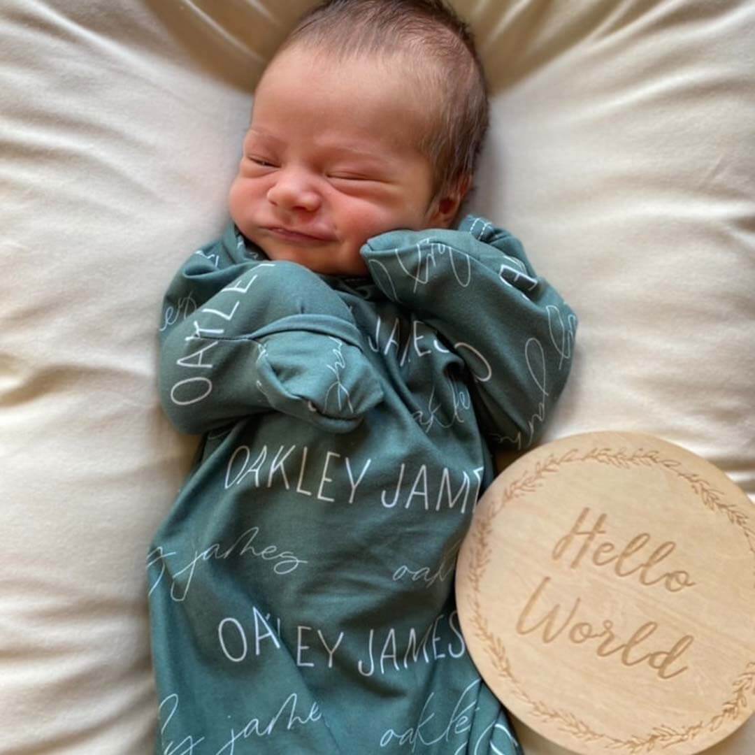 Solid Jade Personalized Newborn Baby Knot Gown - Image 3