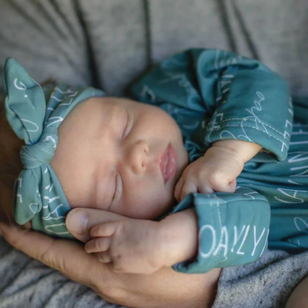 Solid Jade Personalized Newborn Baby Knot Gown - Image 4
