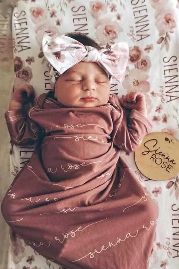 Solid Light Dusty Rose Personalized Newborn Baby Knot Gown - Image 5