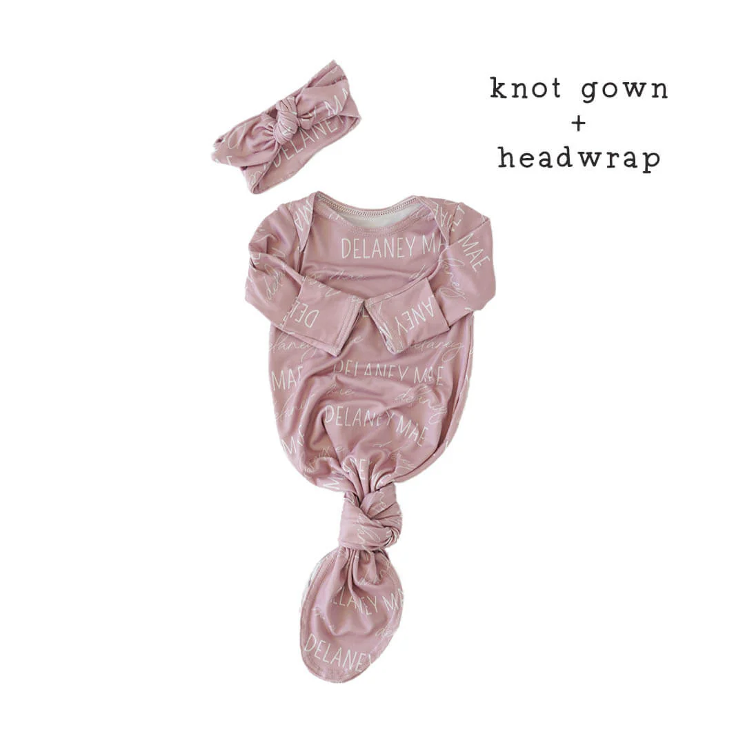 Solid Mauve Personalized Newborn Baby Knot Gown - Image 9