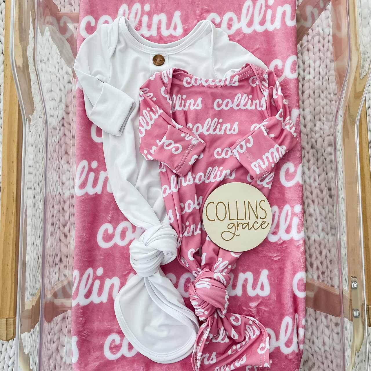 Solid Mauvelous Personalized Newborn Baby Knot Gown - Image 2