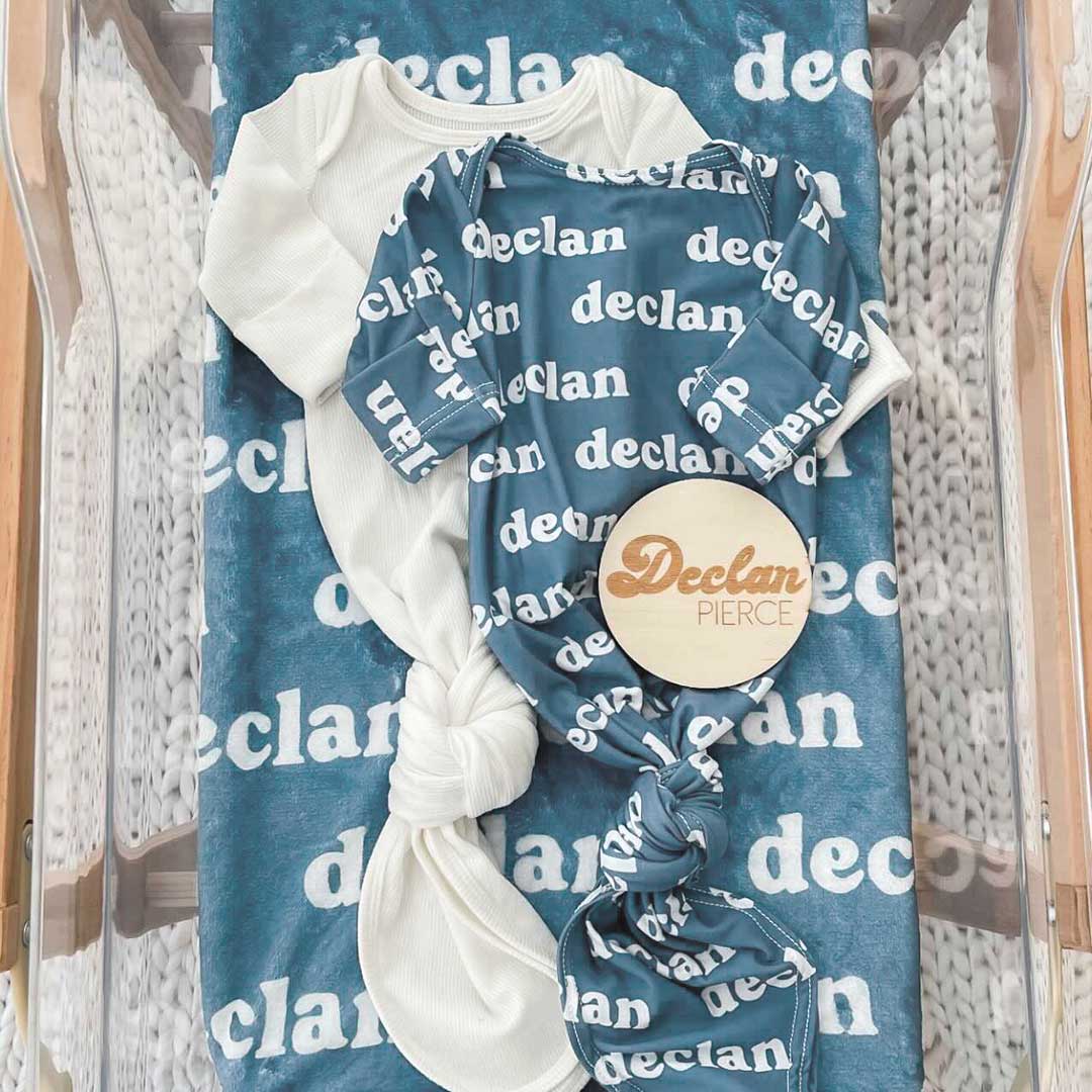 Solid Sapphire Personalized Newborn Baby Knot Gown - Image 2