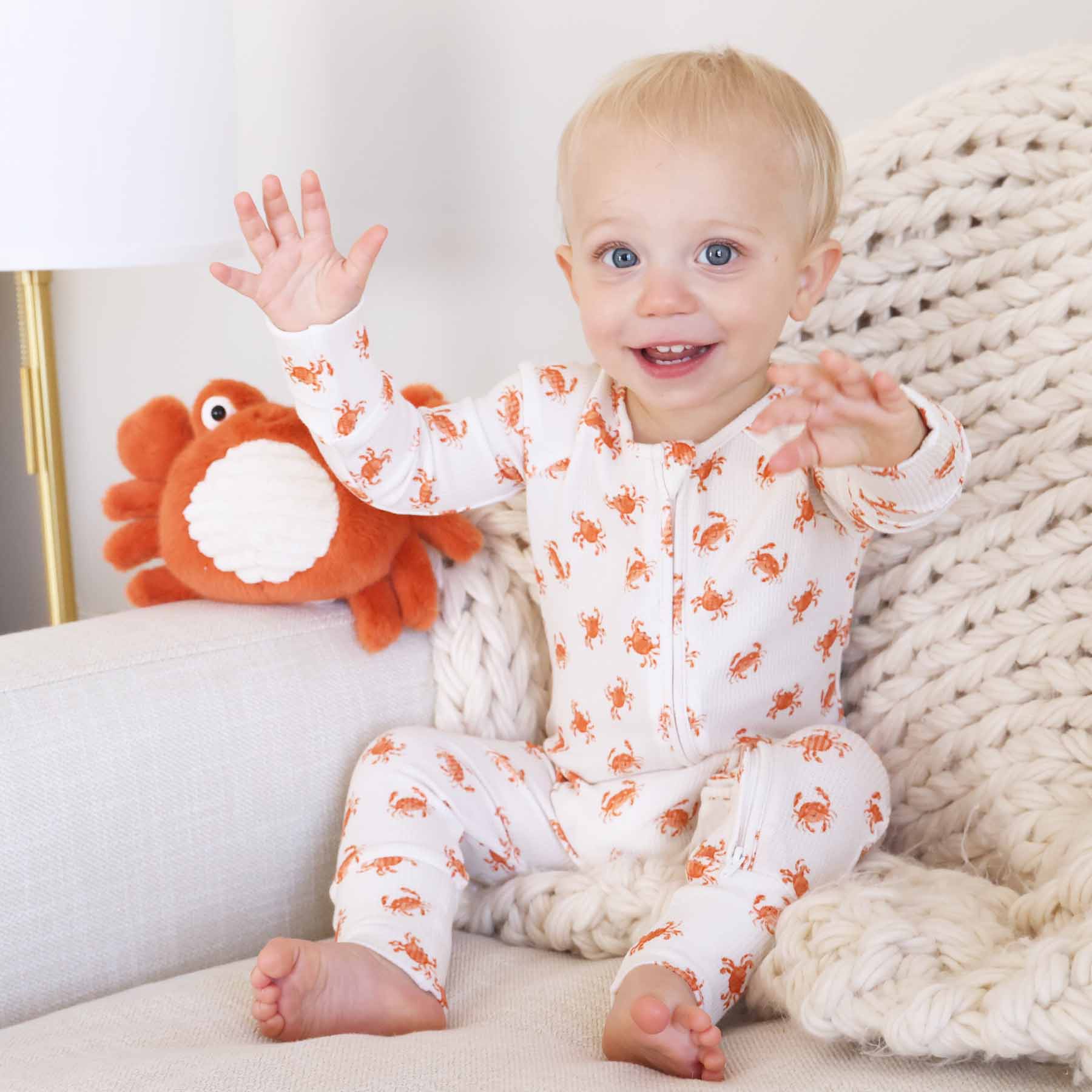 Cutie Crabs Bamboo Waffle Convertible Zip Romper - Image 6