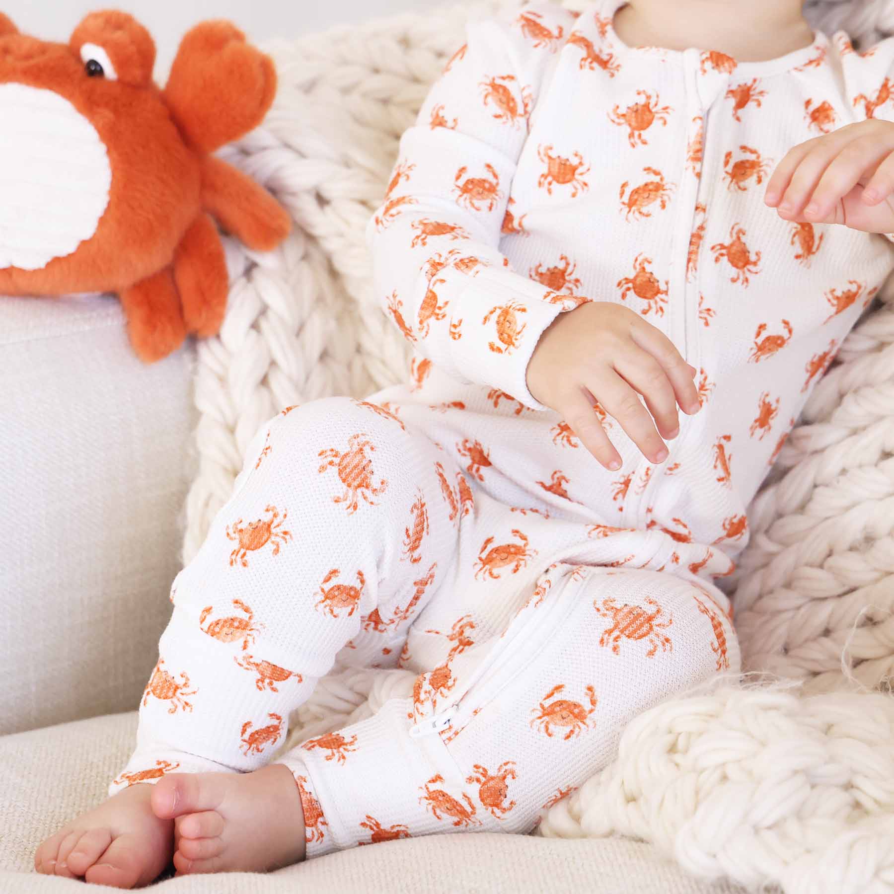 Cutie Crabs Bamboo Waffle Convertible Zip Romper - Image 8