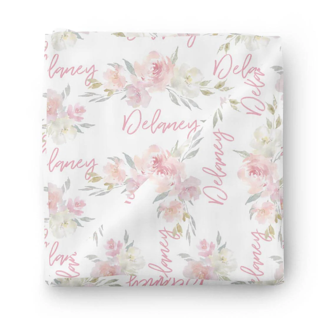 Delaney's Dusty Blush Personalized Baby Name Swaddle Blanket - Image 2