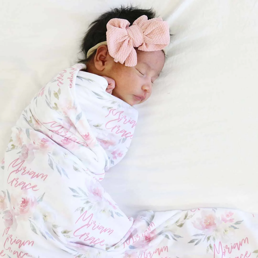 Delaney's Dusty Blush Personalized Baby Name Swaddle Blanket - Image 4