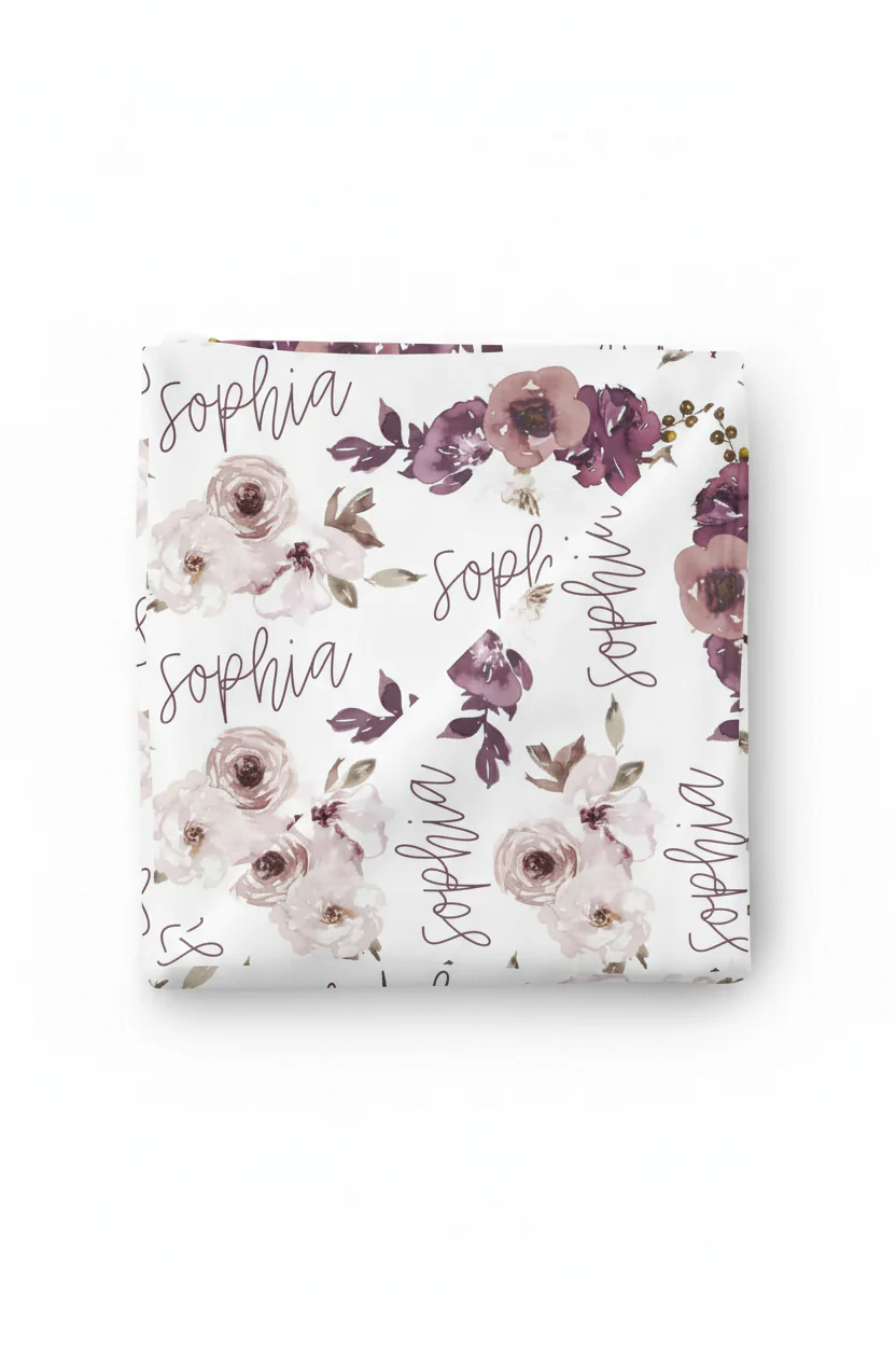 Demi's Dusty Purple Floral Personalized Baby Name Swaddle - Image 2
