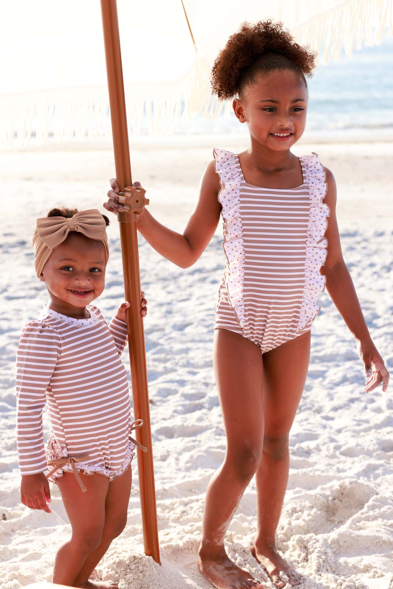 Long Sleeve Rash Guard With Ruffle Bottom | Sandy Stripes - Image 6