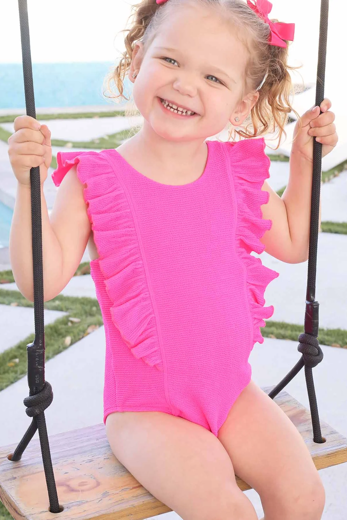 Double Ruffle Crinkle One-Piece | Neon Pink - Image 10
