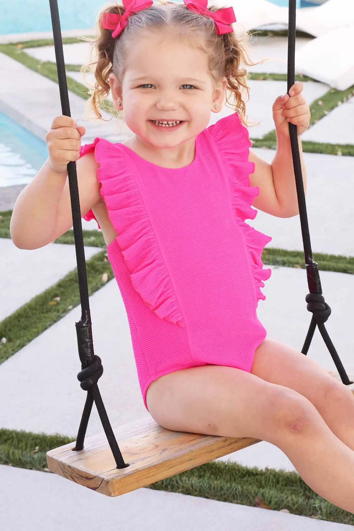 Double Ruffle Crinkle One-Piece | Neon Pink - Image 6