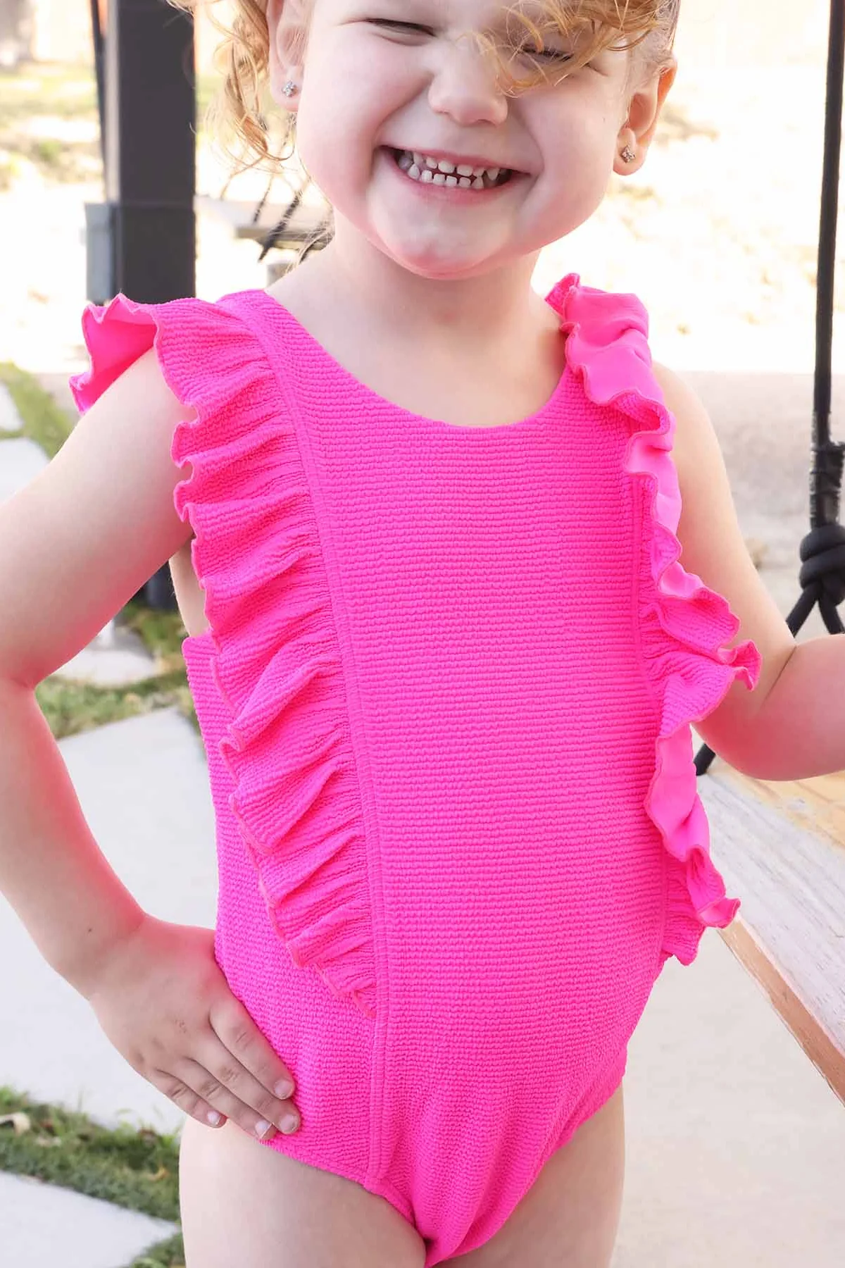 Double Ruffle Crinkle One-Piece | Neon Pink - Image 8