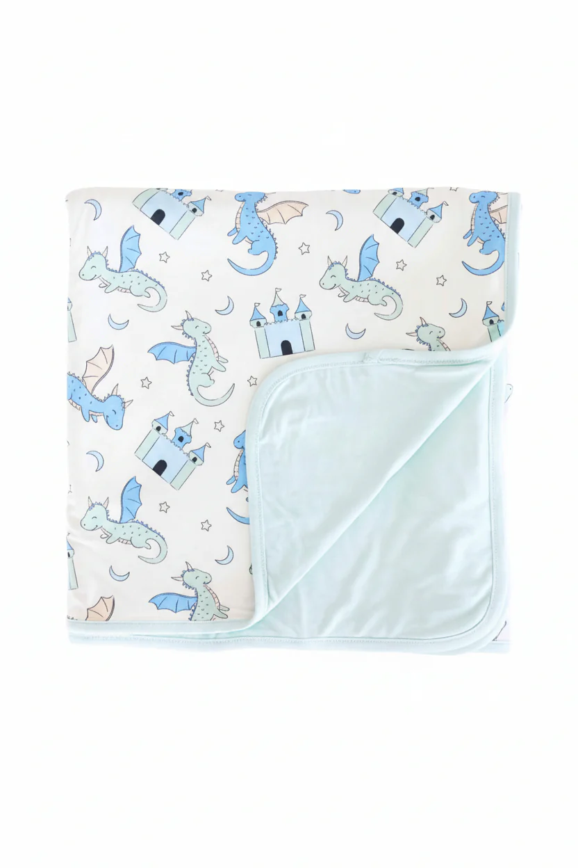 Dragon Adventure Double Sided Bamboo Blanket | Blue