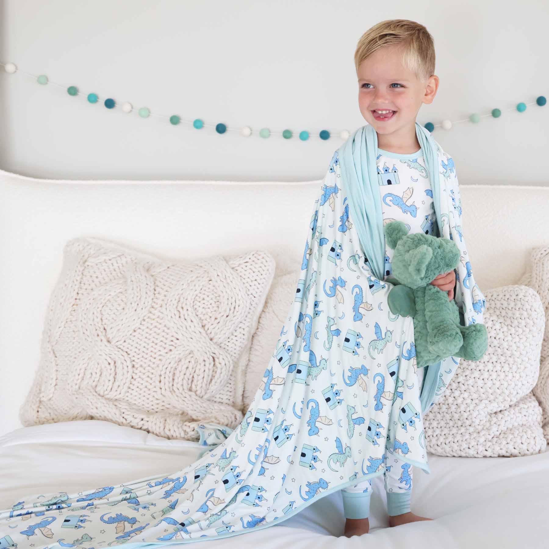 Dragon Adventure Double Sided Bamboo Blanket | Blue - Image 2