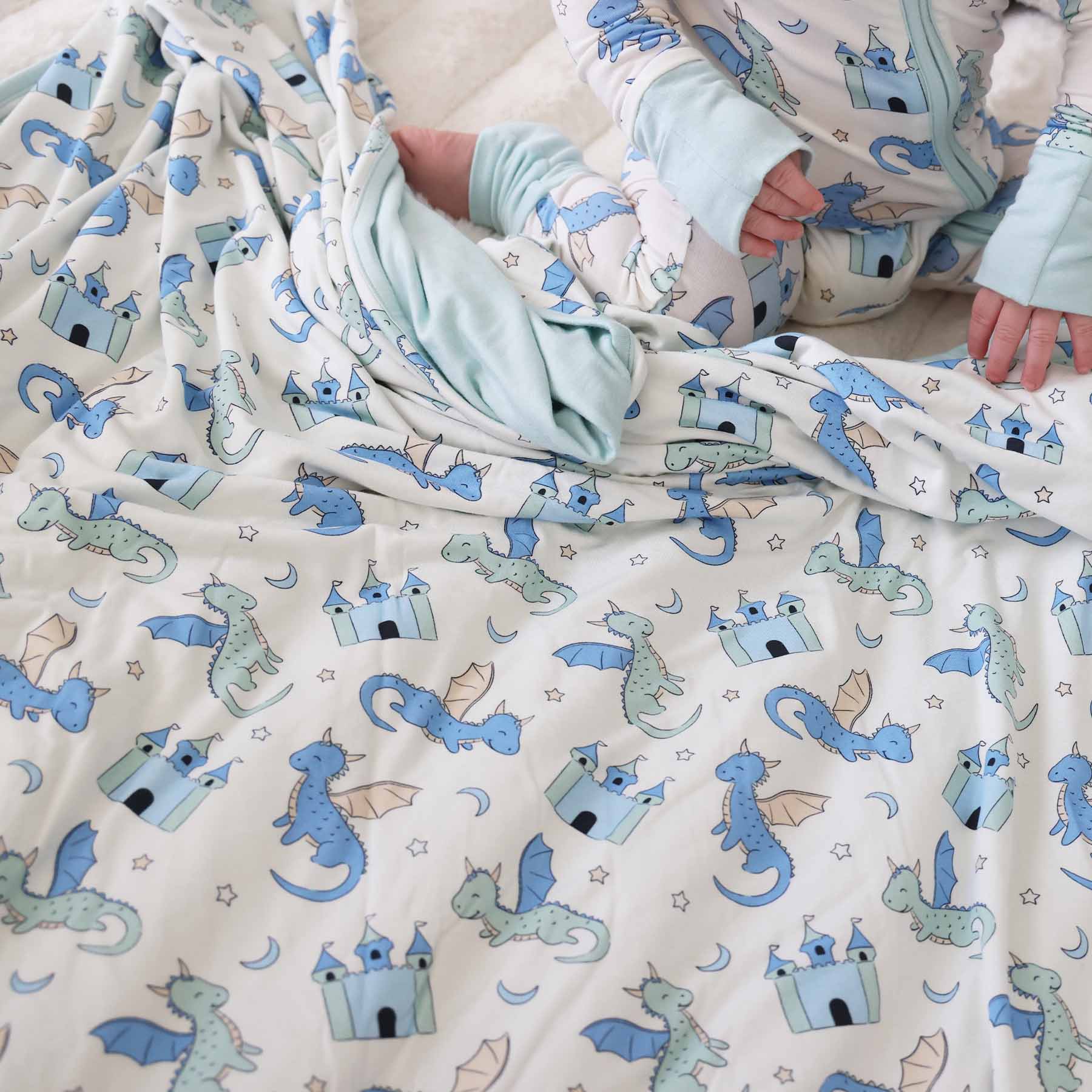 Dragon Adventure Double Sided Bamboo Blanket | Blue - Image 3