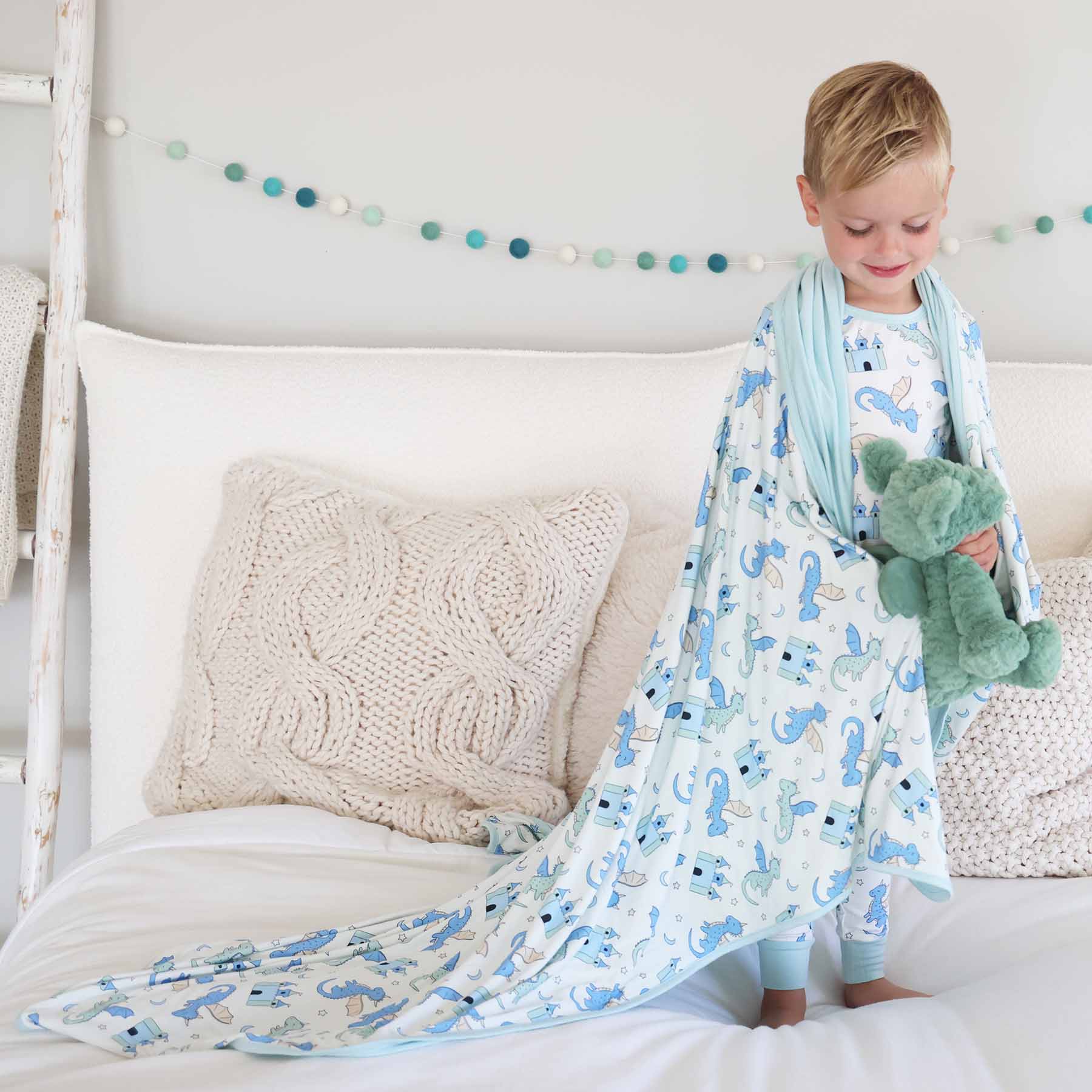 Dragon Adventure Double Sided Bamboo Blanket | Blue - Image 4