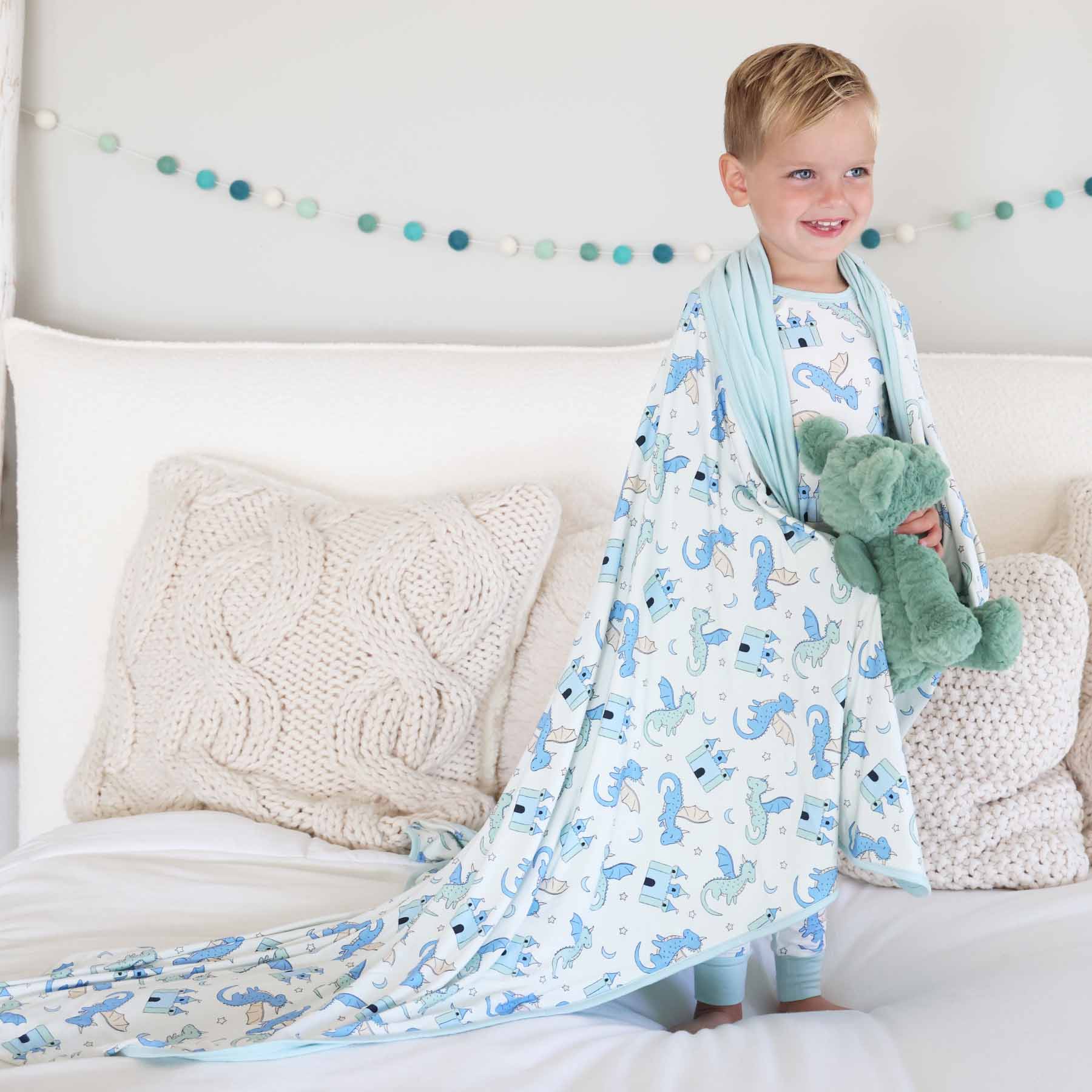 Dragon Adventure Double Sided Bamboo Blanket | Blue - Image 6