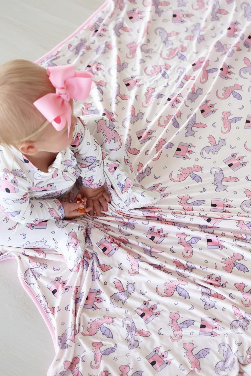 Dragon Adventure Double Sided Bamboo Blanket | Pink