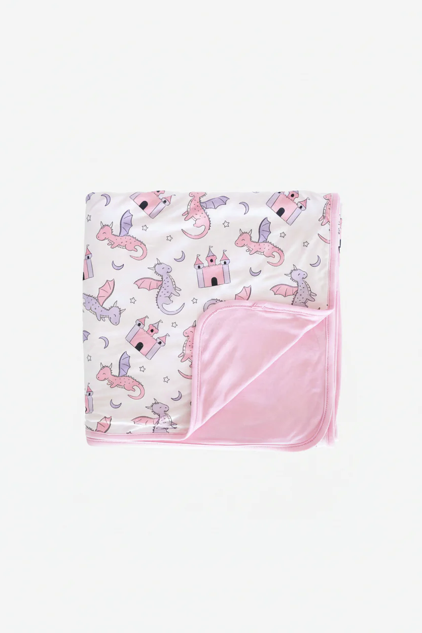 Dragon Adventure Double Sided Bamboo Blanket | Pink - Image 2