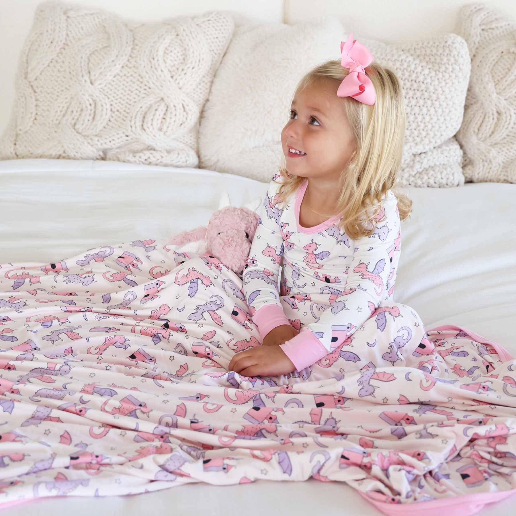 Dragon Adventure Double Sided Bamboo Blanket | Pink - Image 6