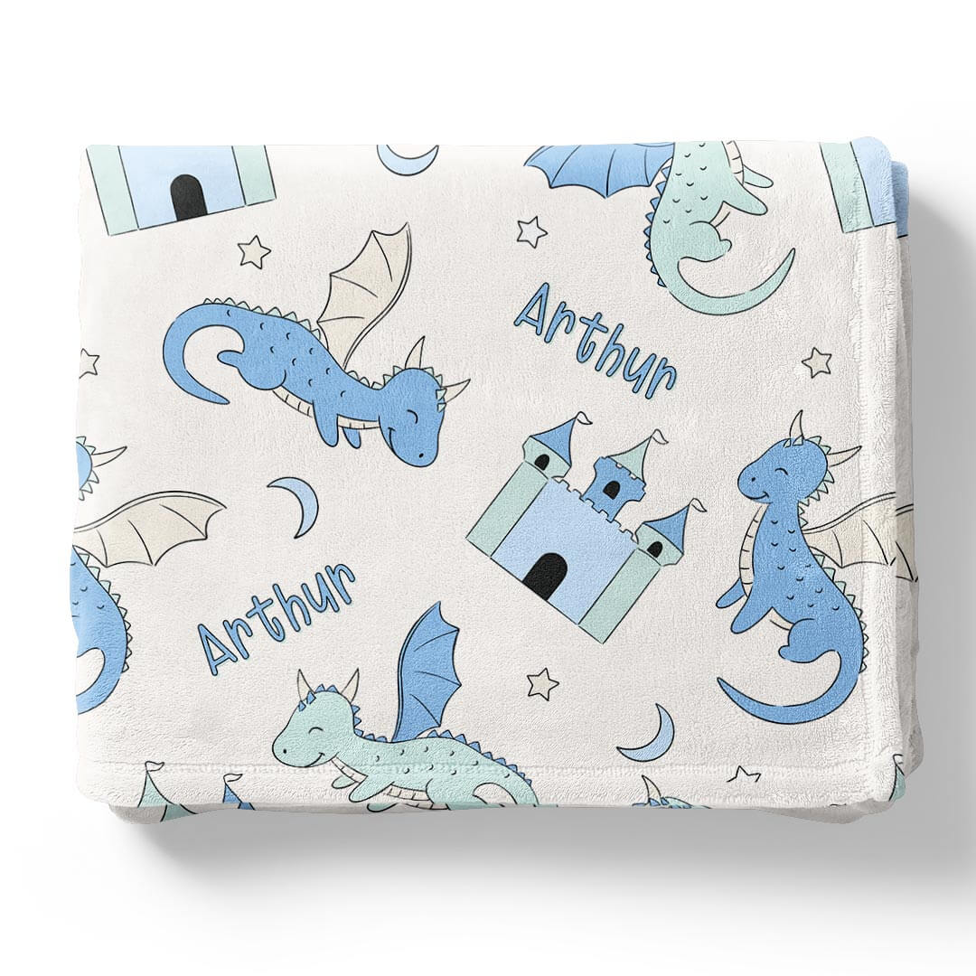 Dragon Adventure Personalized Kids Blanket | Blue - Image 2