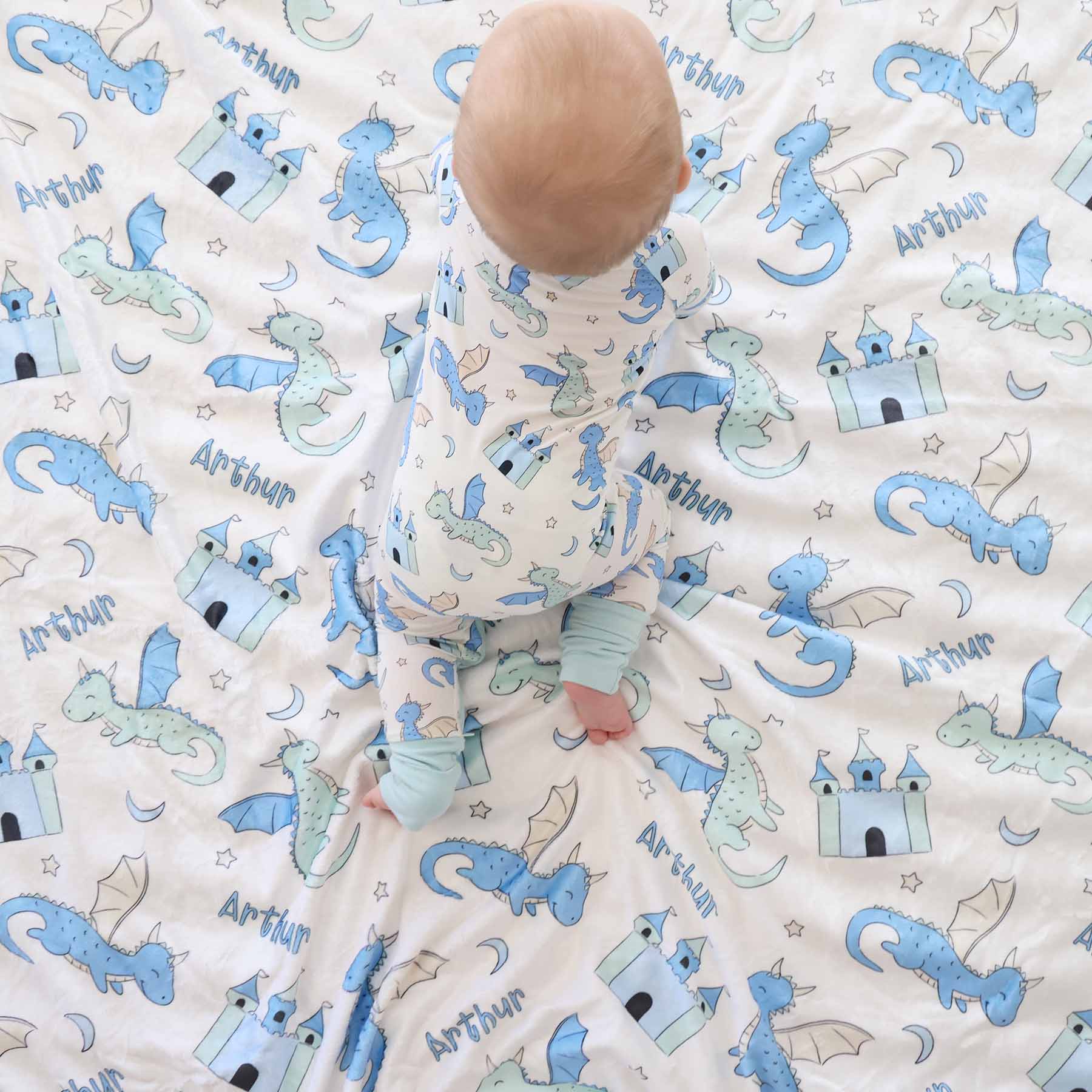Dragon Adventure Personalized Kids Blanket | Blue - Image 3