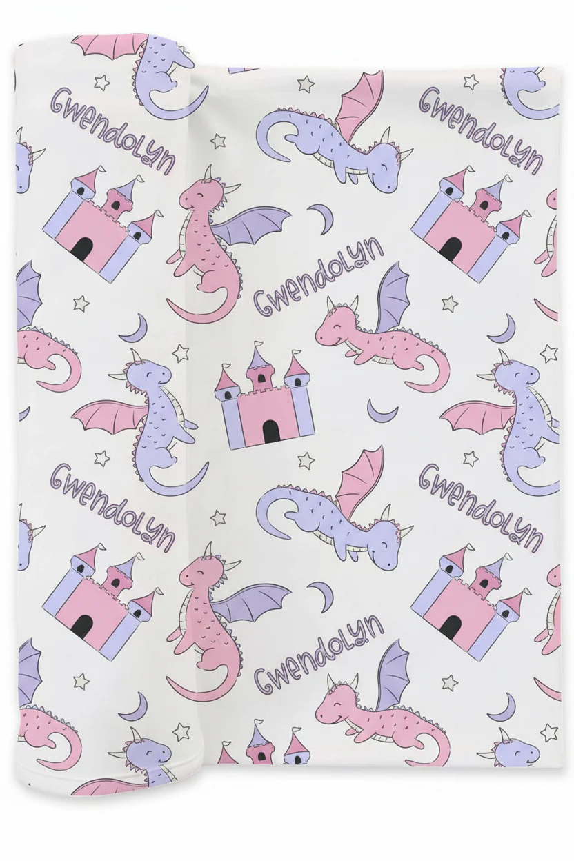 Dragon Adventure Personalized Swaddle Blanket | Pink - Image 2