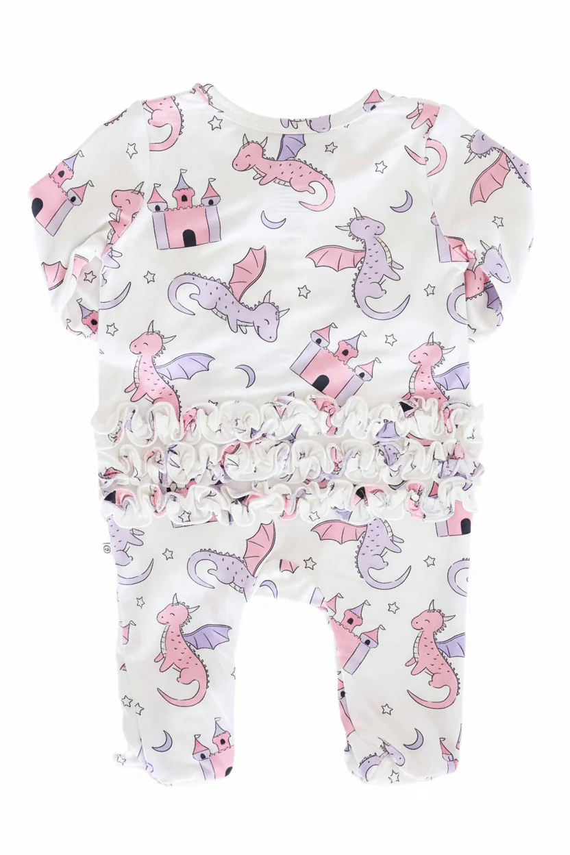 Dragon Adventure Ruffle Zipper Footie | Pink - Image 6