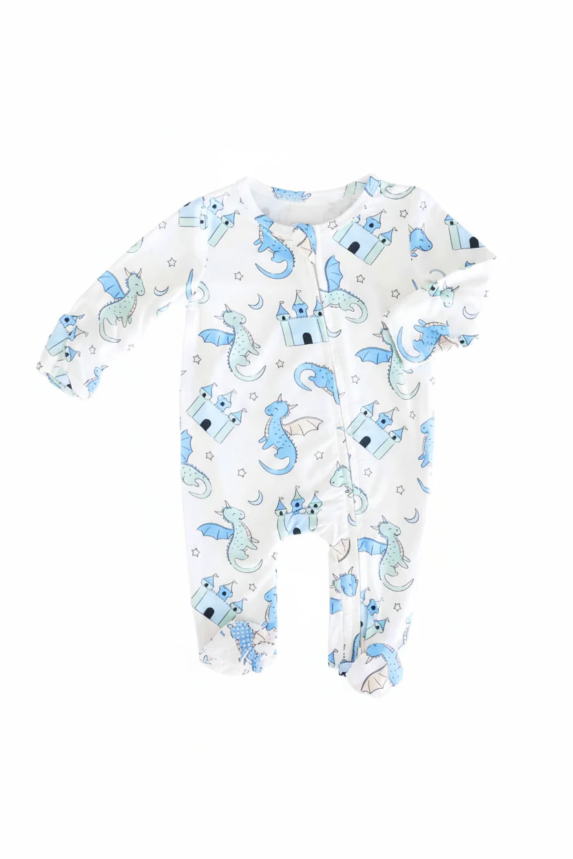 Dragon Adventure Zipper Footie | Blue - Image 2