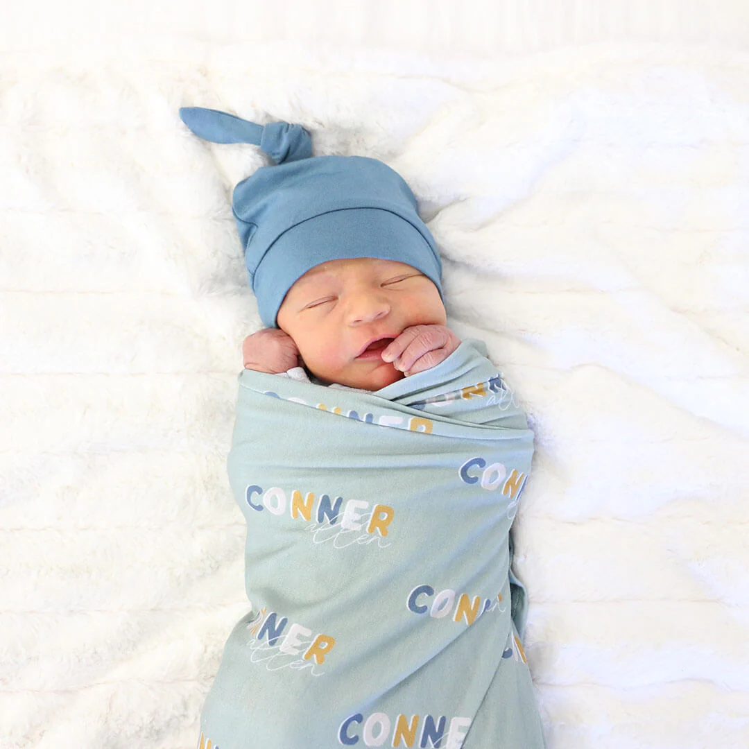 Dusty Moss Retro Personalized Baby Name Swaddle Blanket