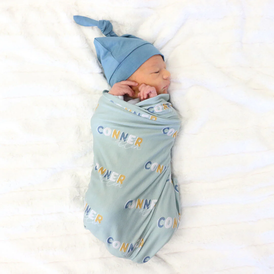 Dusty Moss Retro Personalized Baby Name Swaddle Blanket - Image 3