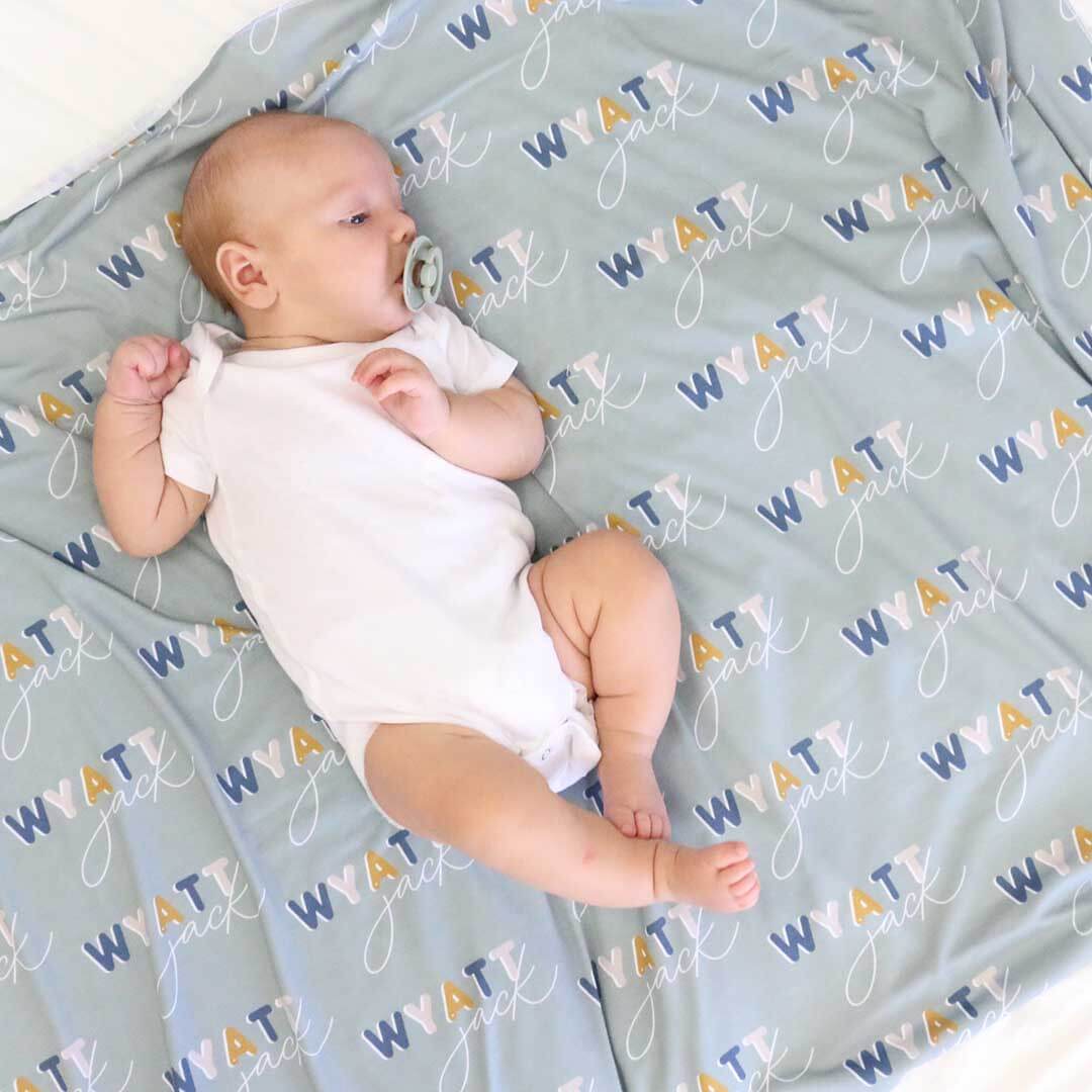 Dusty Moss Retro Personalized Baby Name Swaddle Blanket - Image 4
