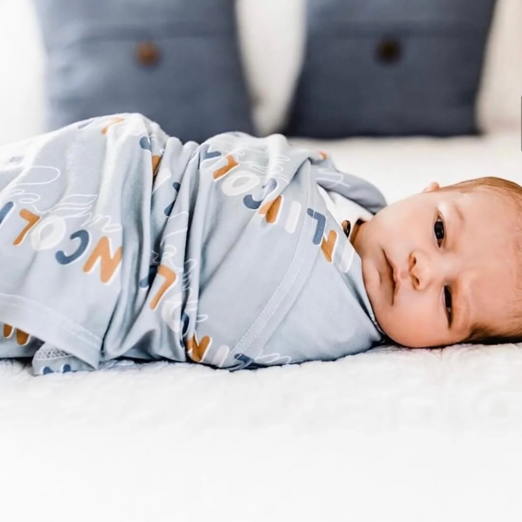 Dusty Moss Retro Personalized Baby Name Swaddle Blanket - Image 5