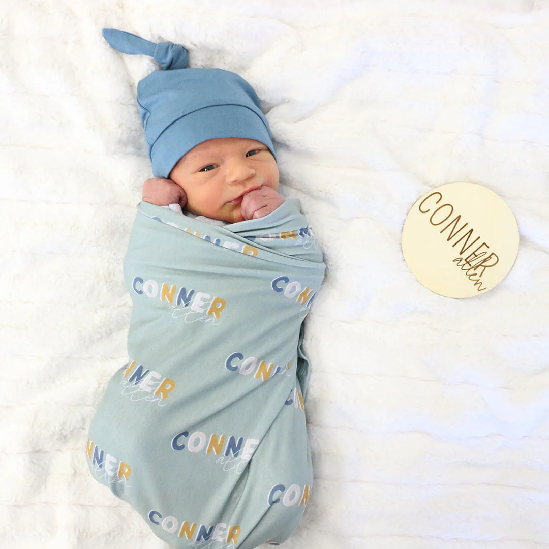 Dusty Moss Retro Personalized Baby Name Swaddle Blanket - Image 6